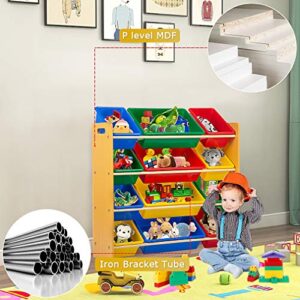 FDW Toy Organizer Storage Kids Box Playroom Bedroom Shelf Drawer with Plastic Bins,Nature