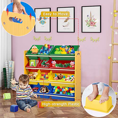 FDW Toy Organizer Storage Kids Box Playroom Bedroom Shelf Drawer with Plastic Bins,Nature