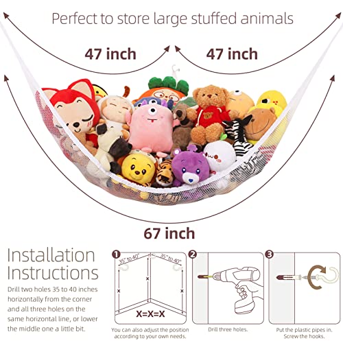 Gulisanto Stuffed Animal Net Hammock, 2 Pack, 67'' Kids Room Organizers Storage ideas for Plush Toys, Corner Wall Hanging Mesh Net for Babies Nursery