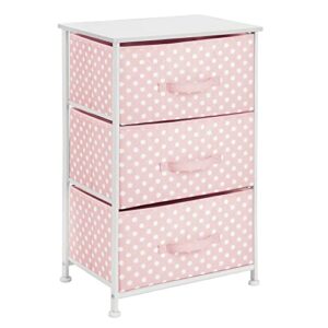 mDesign Storage Dresser End/Side Table Night Stand Tower Unit with 3 Removable Fabric Drawers - Organizer for Baby, Kid, and Teen Bedroom, Nursery, Playroom, or Dorm, Pink/White Polka Dot