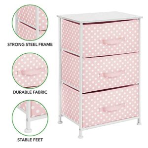 mDesign Storage Dresser End/Side Table Night Stand Tower Unit with 3 Removable Fabric Drawers - Organizer for Baby, Kid, and Teen Bedroom, Nursery, Playroom, or Dorm, Pink/White Polka Dot