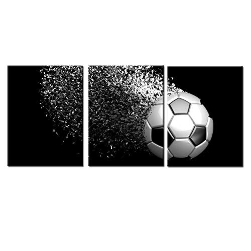 Meiji Black and White Splash Soccer Football Balls Wall Art Posters Prints on Wrapped Frames 3 Pieces for Boys Kids Gifts Room Decoration Ready to Hang,12x16inchx3 (White)