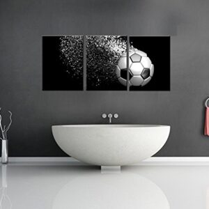 Meiji Black and White Splash Soccer Football Balls Wall Art Posters Prints on Wrapped Frames 3 Pieces for Boys Kids Gifts Room Decoration Ready to Hang,12x16inchx3 (White)