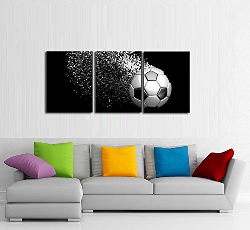 Meiji Black and White Splash Soccer Football Balls Wall Art Posters Prints on Wrapped Frames 3 Pieces for Boys Kids Gifts Room Decoration Ready to Hang,12x16inchx3 (White)