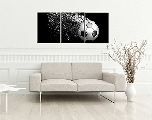 Meiji Black and White Splash Soccer Football Balls Wall Art Posters Prints on Wrapped Frames 3 Pieces for Boys Kids Gifts Room Decoration Ready to Hang,12x16inchx3 (White)