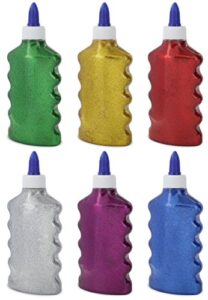 emraw assorted sparkle classic bright color washable liquid glitter glue in a 6.76 oz bottle for arts crafts (12 pack)