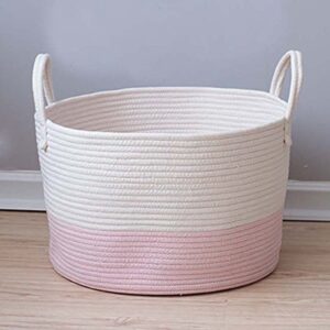 Extra Large Pink Baby Girls Boho Storage Baskets Woven Cotton Rope Nursery Laundry Baskets Bins with Handles Clothes Diapers Hamper Pets Organizer Basket