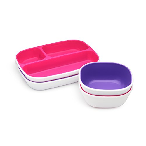 Munchkin® Splash™ 4 Piece Toddler Divided Plate and Bowl Dining Set, Pink/Purple