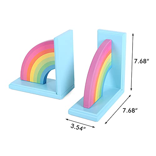 NIKKY HOME Wooden Rainbow Book Ends Non-Skid Cute Kids Bookends Book Stoppers for Girls Home Children's Room Classroom Nursery Decor, Pack of 2