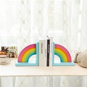 NIKKY HOME Wooden Rainbow Book Ends Non-Skid Cute Kids Bookends Book Stoppers for Girls Home Children's Room Classroom Nursery Decor, Pack of 2