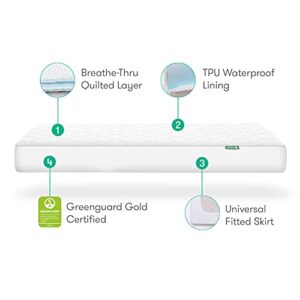 Newton Baby Waterproof Crib Mattress Pad | 100% Breathable Quilted Layer for Comfort & Universal Fitted Skirt for Secure Fit | Machine Washable | Crib Mattress Protector Pad Waterproof, 1 Pack