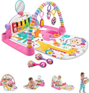 fisher price baby gift set deluxe kick & play piano gym & maracas, playmat & musical toy with smart stages learning content plus 2 rattles (amazon exclusive)