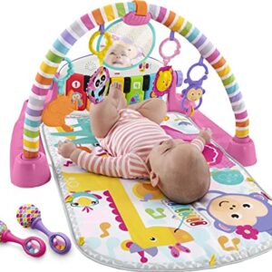 Fisher Price Baby Gift Set Deluxe Kick & Play Piano Gym & Maracas, Playmat & Musical Toy with Smart Stages Learning Content plus 2 Rattles (Amazon Exclusive)