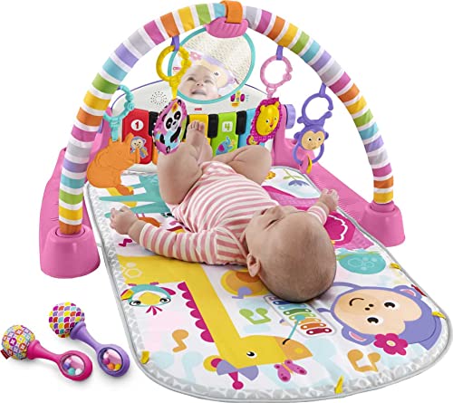 Fisher Price Baby Gift Set Deluxe Kick & Play Piano Gym & Maracas, Playmat & Musical Toy with Smart Stages Learning Content plus 2 Rattles (Amazon Exclusive)