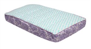 bacati - paisley floral quilted changing pad cover (lilac/purple/aqua leaves)