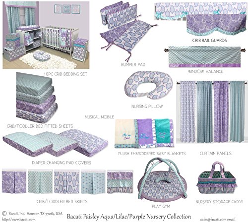 Bacati - Paisley Floral Quilted Changing Pad Cover (Lilac/Purple/Aqua Leaves)