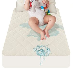 lofe organic cotton crib mattress protector - top&side waterproof, 100% waterproof crib mattress protector, breathable baby crib mattress cover, infant toddler crib mattress fitted 52x28x9 in