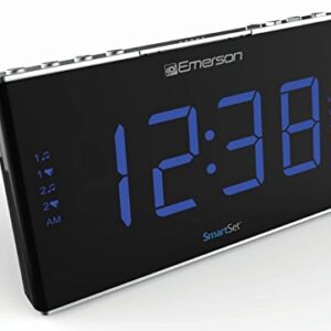 Emerson Smartset Sound Therapy Alarm Clock Radio with White Noise/Nature Sounds 1.8" LED Display Black/Blue, ER100105