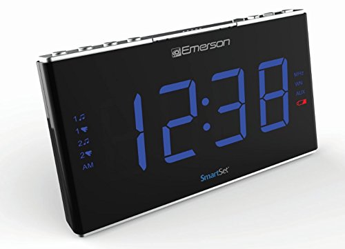 Emerson Smartset Sound Therapy Alarm Clock Radio with White Noise/Nature Sounds 1.8" LED Display Black/Blue, ER100105