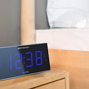 Emerson Smartset Sound Therapy Alarm Clock Radio with White Noise/Nature Sounds 1.8" LED Display Black/Blue, ER100105