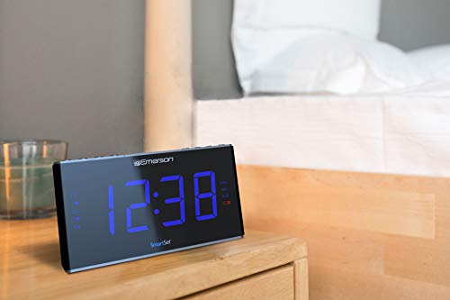 Emerson Smartset Sound Therapy Alarm Clock Radio with White Noise/Nature Sounds 1.8" LED Display Black/Blue, ER100105