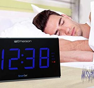 Emerson Smartset Sound Therapy Alarm Clock Radio with White Noise/Nature Sounds 1.8" LED Display Black/Blue, ER100105