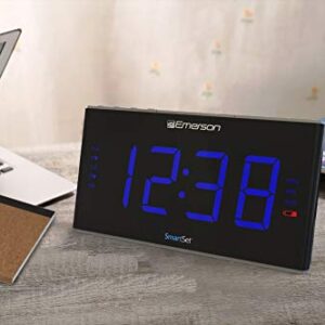 Emerson Smartset Sound Therapy Alarm Clock Radio with White Noise/Nature Sounds 1.8" LED Display Black/Blue, ER100105