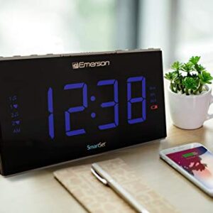 Emerson Smartset Sound Therapy Alarm Clock Radio with White Noise/Nature Sounds 1.8" LED Display Black/Blue, ER100105