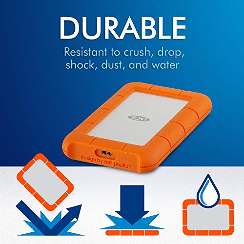 LaCie Rugged USB-C 5TB External Hard Drive Portable HDD – USB 3.0, Drop Shock Dust Rain Resistant Shuttle Drive, for Mac and PC Computer Desktop Workstation Laptop, 1 Month Adobe CC (STFR5000800)