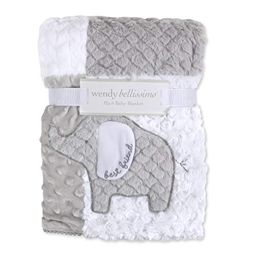 WENDY BELLISSIMO Reversible Baby Elephant Blanket with Baby Elephant (Grey/White)