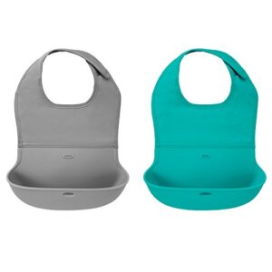 oxo tot roll- up bib 2-pack gray/teal