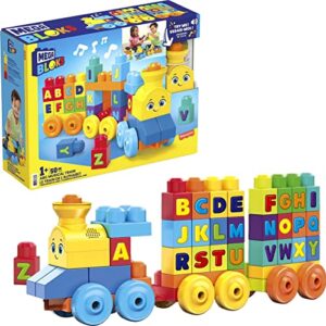 mega bloks fisher-price abc blocks building toy, abc musical train with 50 pieces, music and sounds for toddlers, gift ideas for kids age 1+ years