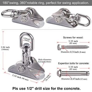 SELEWARE Innovative 1000 lb Capacity Permanent Antirust SUS304 360° Rotate Swing Hanger Suspension Hooks with Bolt for Concrete Wooden Sets Playground Porch Indoor Outdoor Seat, Gym