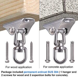 SELEWARE Innovative 1000 lb Capacity Permanent Antirust SUS304 360° Rotate Swing Hanger Suspension Hooks with Bolt for Concrete Wooden Sets Playground Porch Indoor Outdoor Seat, Gym