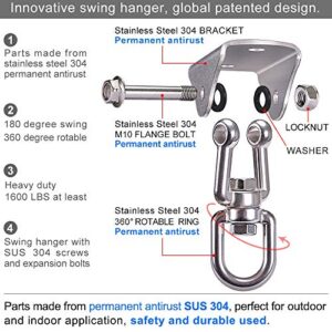 SELEWARE Innovative 1000 lb Capacity Permanent Antirust SUS304 360° Rotate Swing Hanger Suspension Hooks with Bolt for Concrete Wooden Sets Playground Porch Indoor Outdoor Seat, Gym