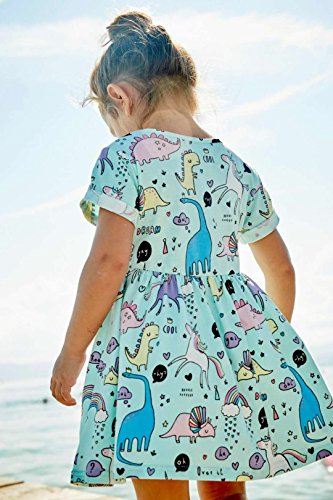 Toddler Girl's Dinosaur Summer Dresses Clothes,Short Sleeve Casual Outfits 4t Blue