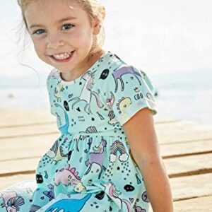 Toddler Girl's Dinosaur Summer Dresses Clothes,Short Sleeve Casual Outfits 4t Blue