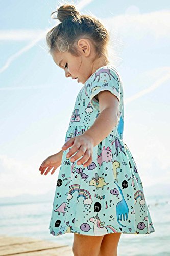 Toddler Girl's Dinosaur Summer Dresses Clothes,Short Sleeve Casual Outfits 4t Blue