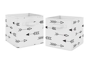 sweet jojo designs black and white arrow foldable fabric storage cube bins boxes organizer toys kids baby childrens for fox and arrow collection set of 2