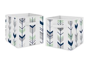 sweet jojo designs navy blue and mint woodland mod arrow foldable fabric storage cube bins boxes organizer toys kids baby childrens for collection set of 2
