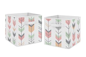 coral and mint woodland mod arrow foldable fabric storage cube bins boxes organizer toys kids baby childrens for collection by sweet jojo designs - set of 2