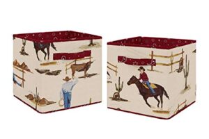sweet jojo designs tan and red cowboy foldable fabric storage cube bins boxes organizer toys kids baby childrens for wild west collection set of 2