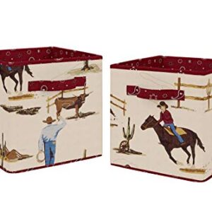 Sweet Jojo Designs Tan and Red Cowboy Foldable Fabric Storage Cube Bins Boxes Organizer Toys Kids Baby Childrens for Wild West Collection Set of 2