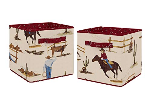 Sweet Jojo Designs Tan and Red Cowboy Foldable Fabric Storage Cube Bins Boxes Organizer Toys Kids Baby Childrens for Wild West Collection Set of 2