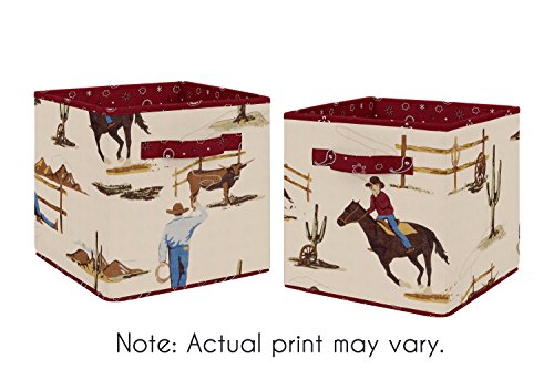 Sweet Jojo Designs Tan and Red Cowboy Foldable Fabric Storage Cube Bins Boxes Organizer Toys Kids Baby Childrens for Wild West Collection Set of 2