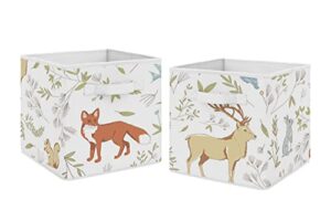 sweet jojo designs woodland animal toile foldable fabric storage cube bins boxes organizer toys kids baby childrens for collection set of 2
