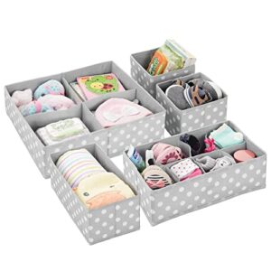 mdesign soft fabric dresser drawer/closet divided storage organizer bins for nursery - holds blankets, bibs, socks, lotion, clothes, shoes, toys - set of 5 - gray/white polka dot
