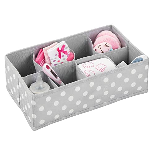 mDesign Soft Fabric Dresser Drawer/Closet Divided Storage Organizer Bins for Nursery - Holds Blankets, Bibs, Socks, Lotion, Clothes, Shoes, Toys - Set of 5 - Gray/White Polka Dot