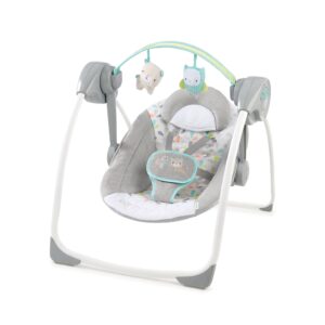 ingenuity comfort 2 go compact portable 6-speed cushioned baby swing with music, folds easy, 0-9 months 6-20 lbs (fanciful forest)