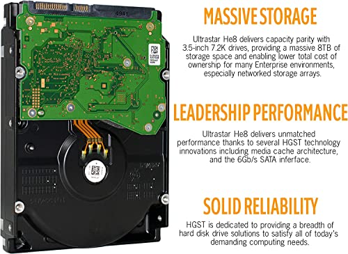 HGST Ultrastar He8 HDD HUH728080ALE604 8TB 7200RPM 128MB Cache SATA 6.0Gb/s 3.5-Inch Enterprise Server Data Center Hard Drive (Renewed)